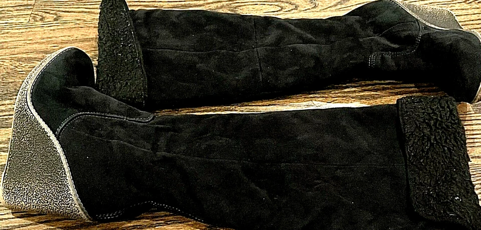 Zigi Soho Negro Tela Imitación Piel Alto 4" Tacones de Cuña "Gwyneth" Botas con Puños Talla 7 Foto 2 de 4