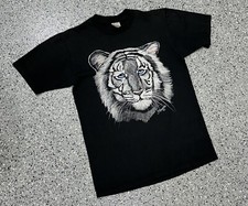 Vintage White Tiger Graphic Print Jerzees 50/50 T Shirt Mens Sz M Made in USA