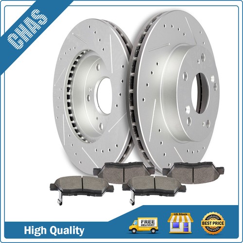 Front Drilled & Slotted Brake Rotors Brake Pads Fits 2002 - 2006 Honda Civic Si