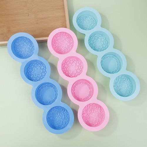 4 Types Flower Soap Making Mould 3D Handmade Silicone Round Soap Making Mould