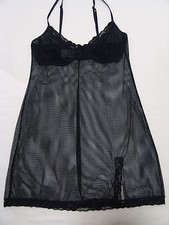Victoria's Secret Slip 36B black lace nightie medium vtg-03