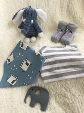 New Baby Boy Gift Pack - Elephant 5 Items - Newborn Gift - Basket Stuffer