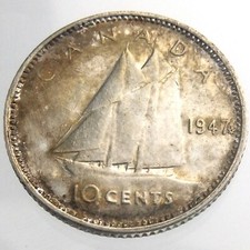 1947 ML Maple Leaf Canada 10 Cent Silver Dime KM34 Circulated GeorgeVI Coin T408