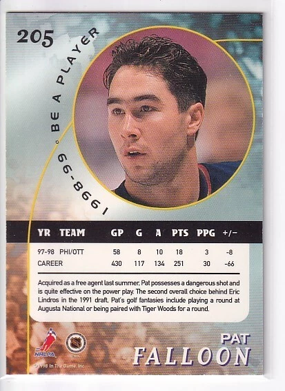 1998-99 In the Game Be a Player #205 Pat Falloon Edmonton Oilers - Image 2 of 2