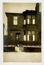1910s  Row House in Snow Woman Crazy Hat Dog Winter RPPC Real Photo Postcard
