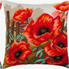 Poppy Dreams Cross-Stitch Pillow Kit - Vibrant 16x16 Inch Tapestry Canvas for Eu