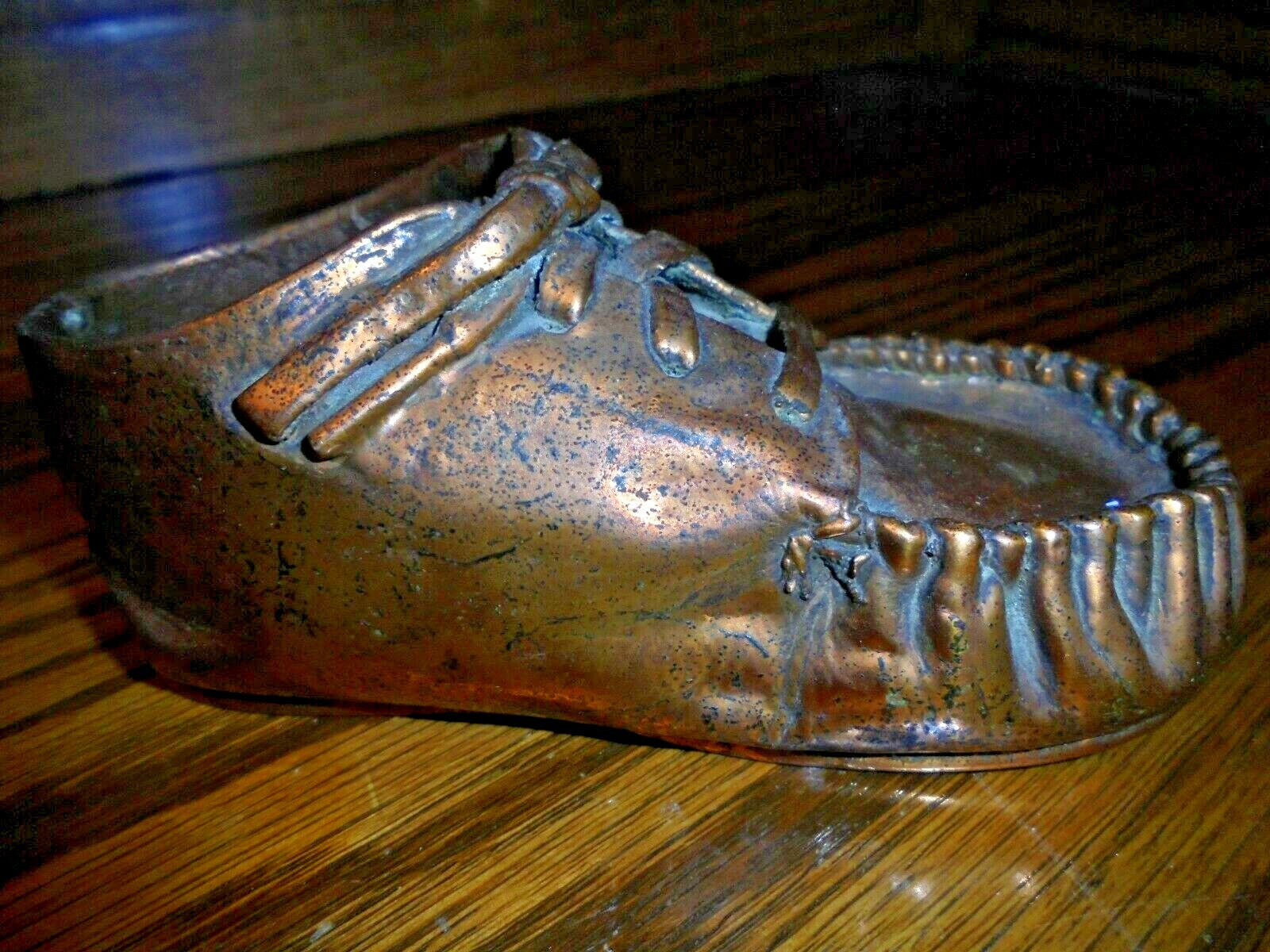 Vintage Antique Bronzed Copper Bronze Dipped Baby Shoe Primitive Decor       116