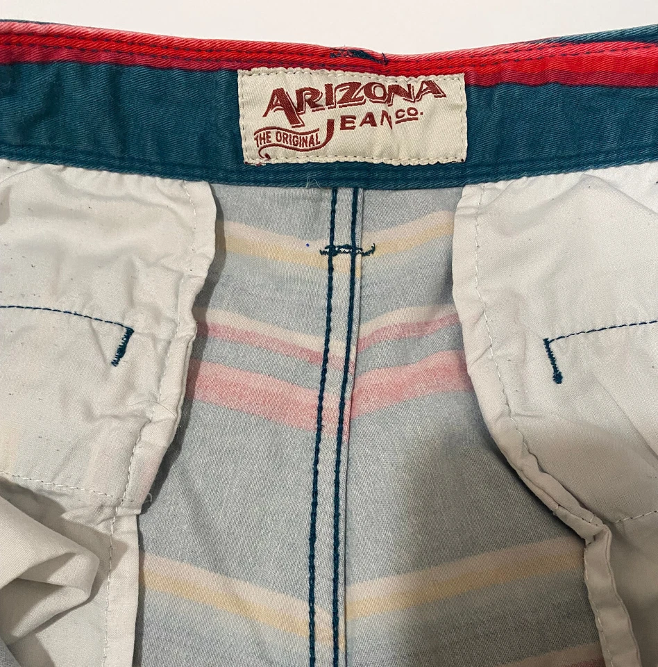 De colección Y2K Arizona Jean Co. Pantalones cortos chinos aztecas del suroeste para hombre 32 rayas  Foto 3 de 4