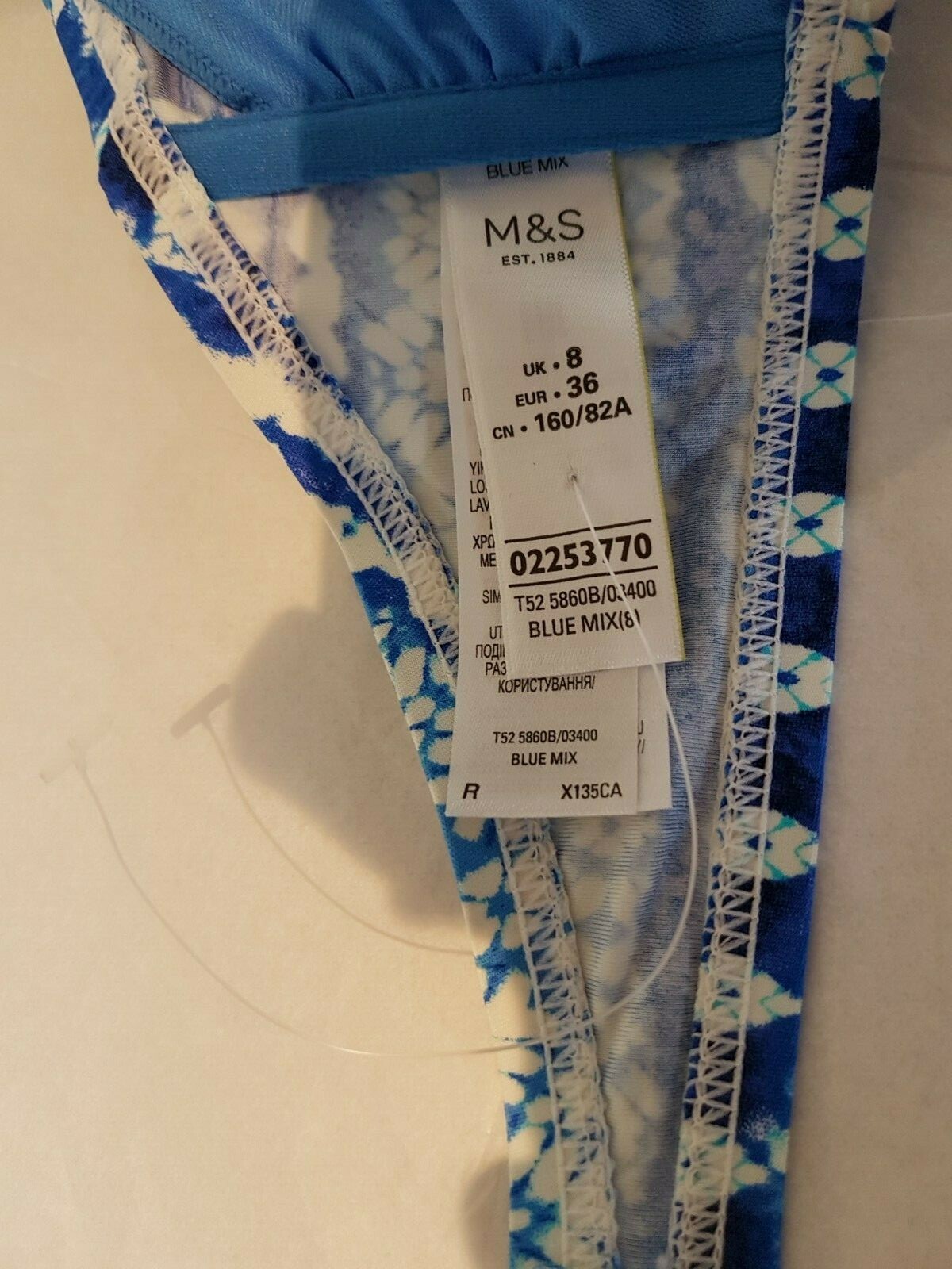 Marks and Spencer blue white halterneck bikini top Size 8 eBay