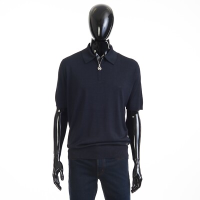 STEFANO RICCI 1100$ Navy Blue Zip Polo Shirt - Silk Knit, Eagle Head Accessory