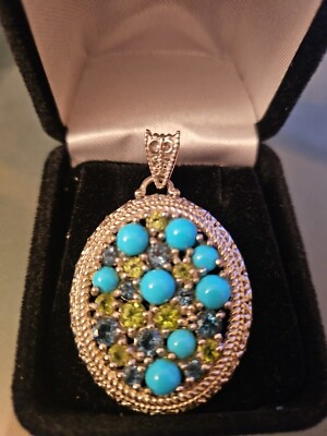 Designer Türkis, Peridot, Blautopas 925 Sterlingsilber Anhänger 2'' Neu ohne Etikett 