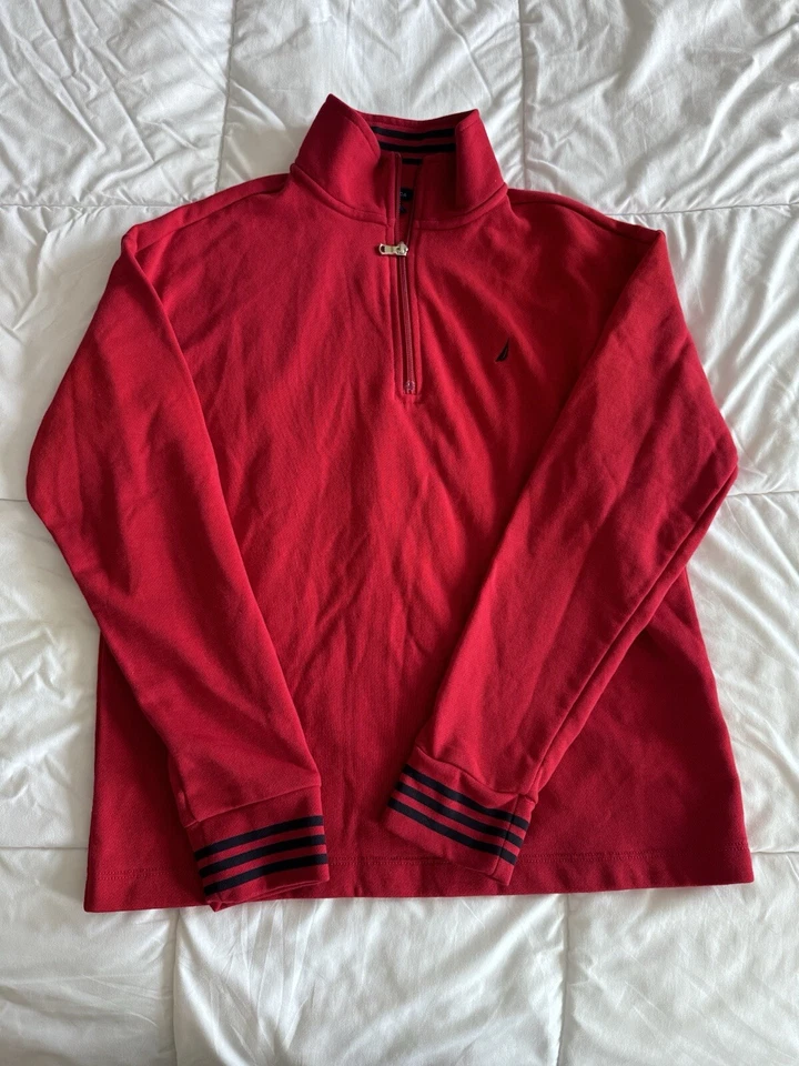 Nautica женщин четверть 1/4 молнии пуловер размер маленький цвет: красный, темно-синий новый без ЯРЛЫКОВ - Изображение 4 из 4