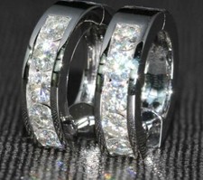 2Ct Lab Created Round Diamond Huggie Hoop Earrings Solid 14K White Gold Finish