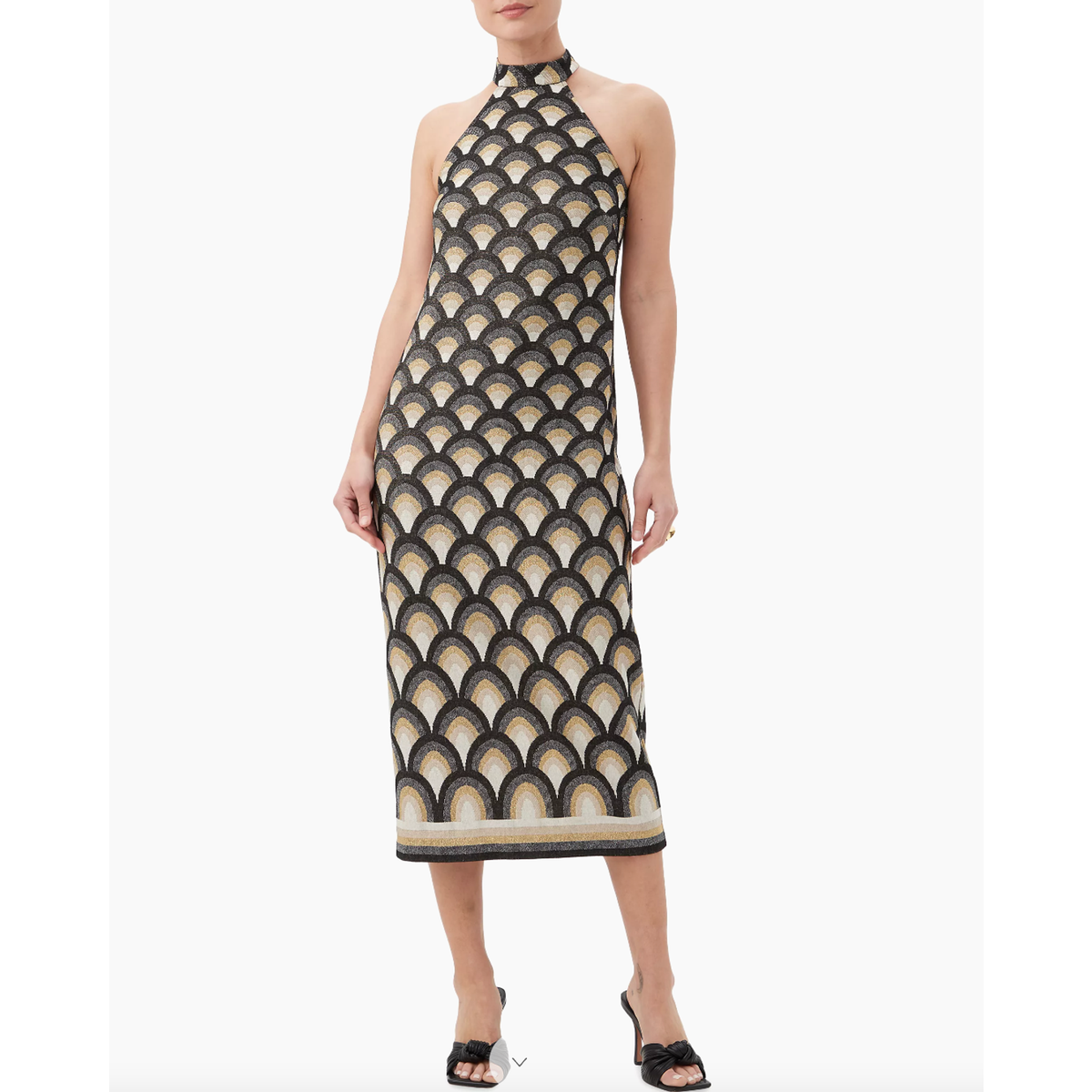 $368 Trina Turk GIRI Jacquard Knit Halter Midi Dress | Sz 4, Black Gold  Metallic | eBay