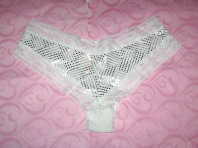 Collant Bikini Cheeky Victoria's Secret - Taille L, Couleur Argent/blanc - Neuf Avec étiquettes
