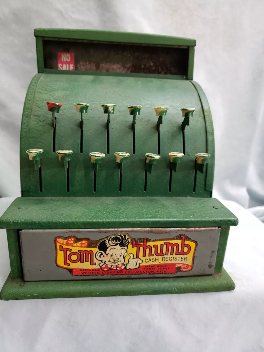 VINTAGE TOM THUMB Toy Green Metal Cash Register