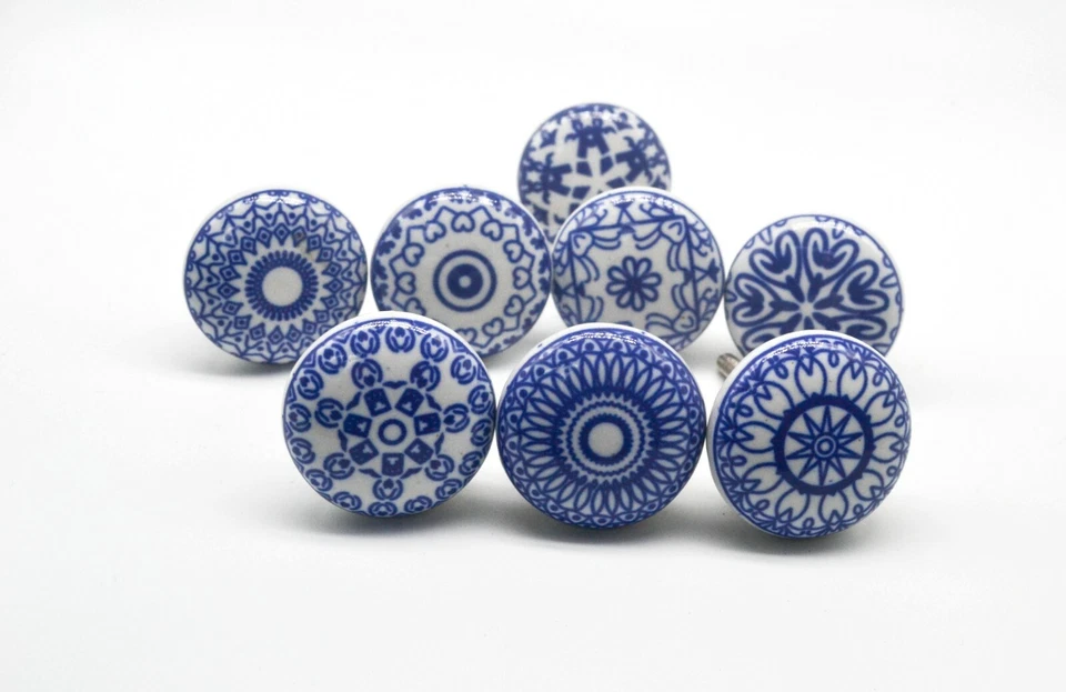 BLUE KNOBS Vintage Shabby Chic Knobs Wardrobe Drawers Handle Pull B60 - Image 3 of 4