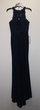 B. DARLIN BALL GOWN PROM DRESS STYLE #C131348 FLORAL EMBROIDERY NAVY BLUE 9/10