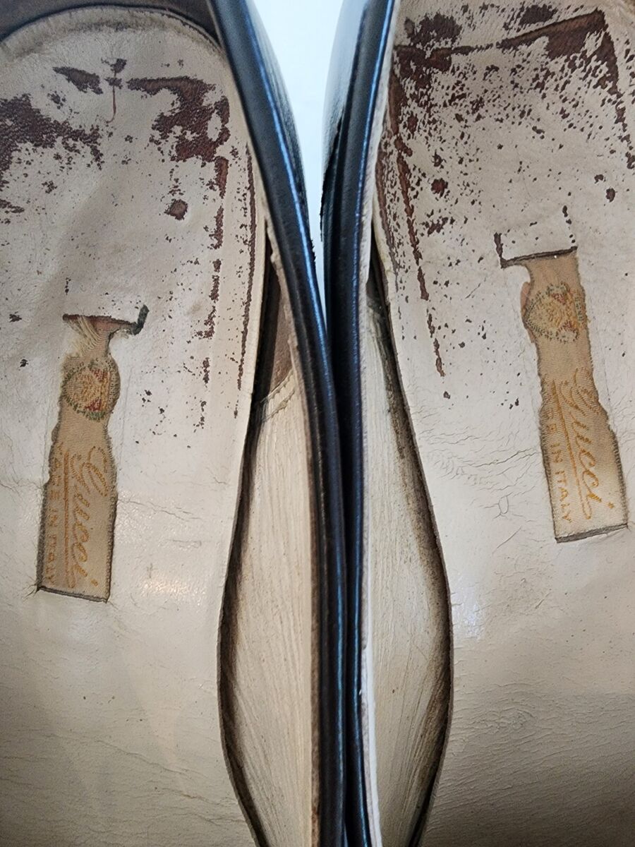 Vintage 70s Gucci Block Heel Loafers with Gold Accent Size Vintage 70s Gucci Block Heel Loafers with Gold Accent Size