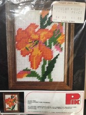 Needlepoint canvas orange Lily Flower For framing 5X7" NEW Pik Vintage