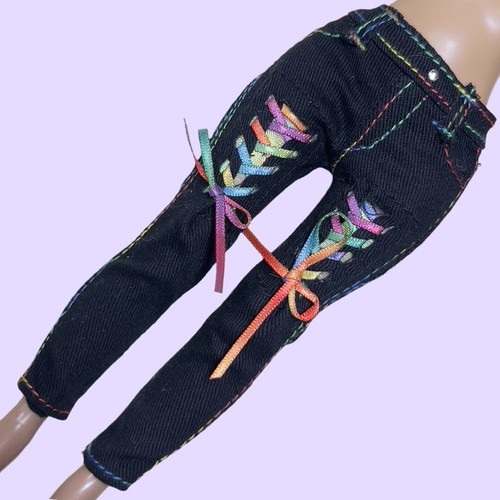 Rainbow High Doll Deluxe Fashion Closet Clothes Black Denim Pants Jeans Tie Lace