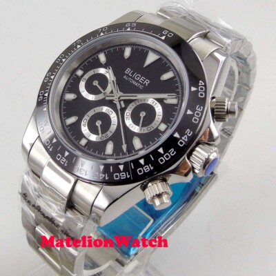 Bliger 40mm week date sapphire Multifunction automatic men's watch black dial