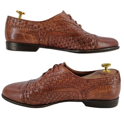 Vintage Bragano Cole Haan Italy Mens 9.5 Brown Woven Leather Dress Shoes Oxfords - 第 4/13 張圖片