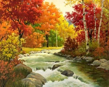 Art Giclee Oil Painting Autumn creek scenery Giclee