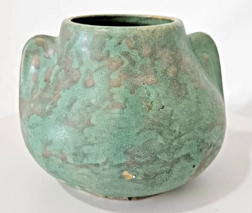 Vintage Brush McCoy Pottery Art Vellum Fawn Vase Mottled Green