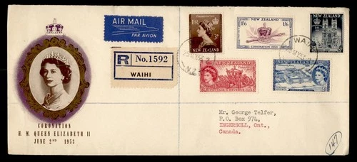 DR WHO 1953 NEW ZEALAND FDC QEII CORONATION COMBO WAIHI REGISTERED M72192
