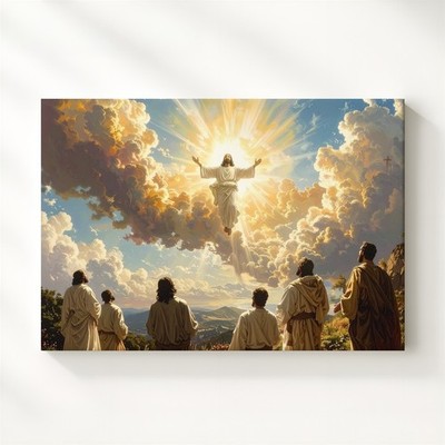 Wall Art Ascension Glory Canvas Jesus Rising In Golden Light With Apostles Below