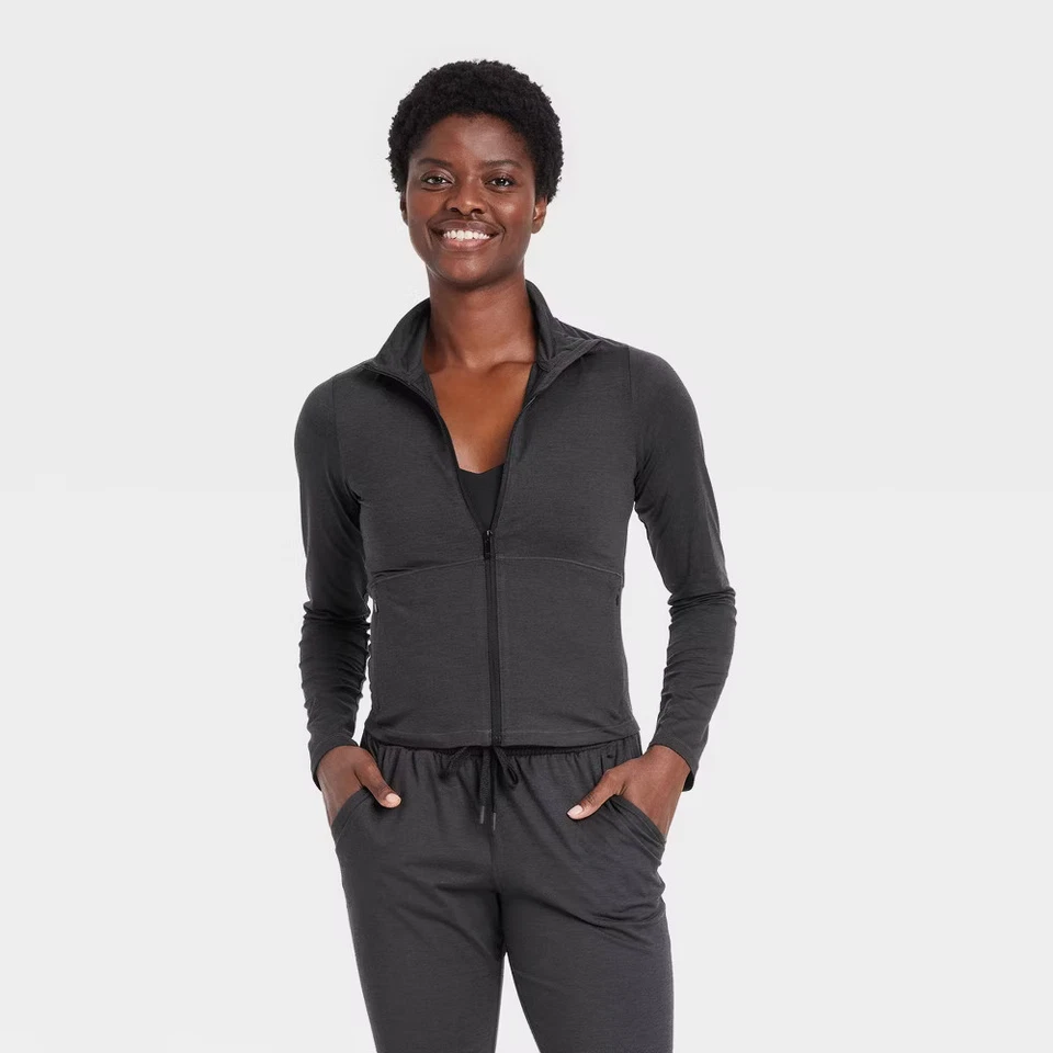 Women's Soft Stretch Full Zip Jacket - All In Motion Heathered Black