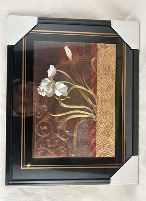 Framed Wall Art Print Iris W/ Burgundy & Gold Details Black Plastic Frame 8x10