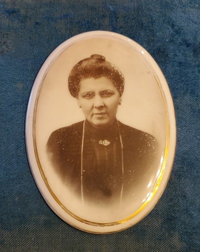 Antique Victorian Memorial Gravestone Funeral Picture Portrait Porcelain Plaque - Foto 2 di 5