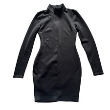 Black Mock Neck Bodycon Dress size 10 Fitted Penny Cut out Goth Dark Feminine