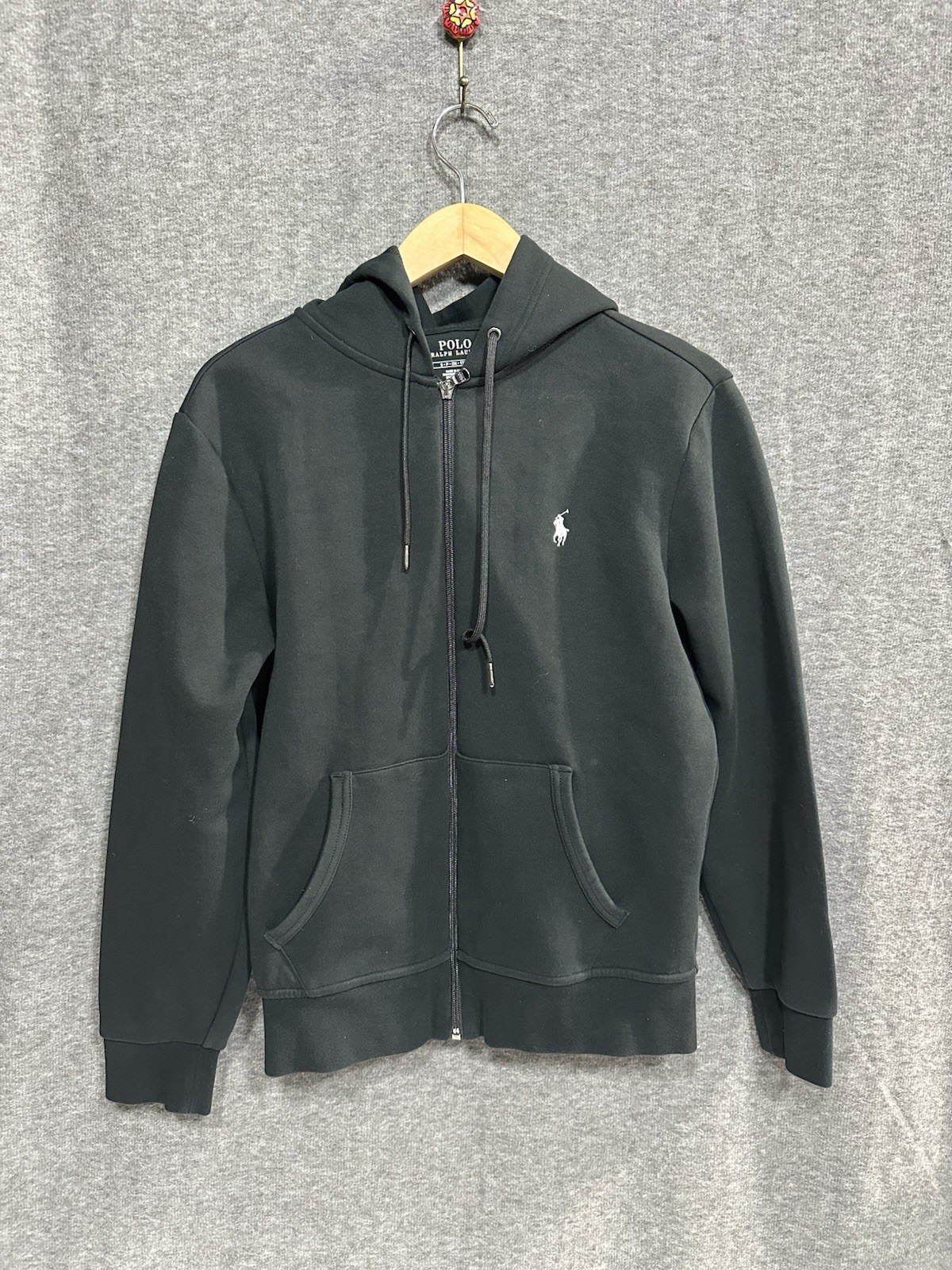 Polo Ralph Lauren Full Zip Hoodie Black Fleece Logo Men’s Size Small