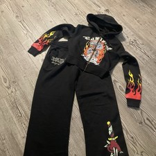 Ed Hardy Deadstock Track Suit. Large Y2K. Cropped Zip Hoodie And Wide Leg Pants