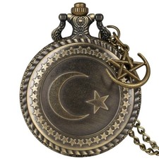 Bronze Turkey Men Women Quartz Analog Pocket Watch Necklace Chain Alloy Case