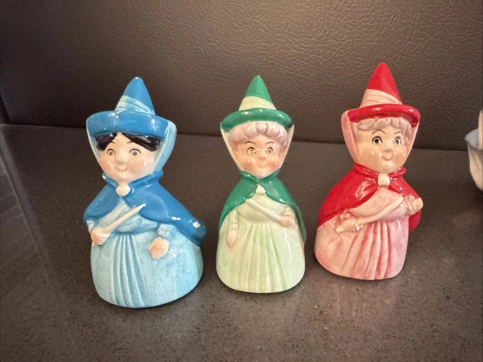 De colección Disney 3 Hadas de Cerámica: Flora Fauna Merryweather 1 Bella Durmiente RARO AÑOS 60 Foto 3 de 4