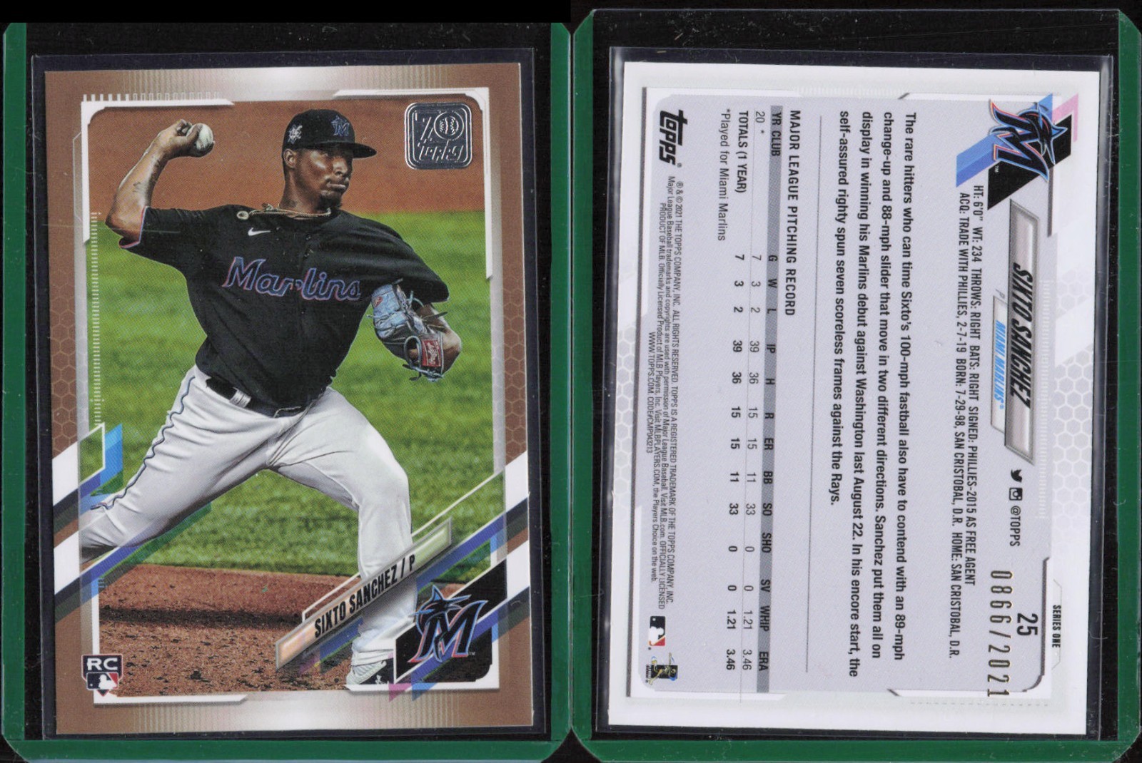 2021 Topps Series 1 Gold RC #25 Sixto Sanchez Miami Marlins 866/2021