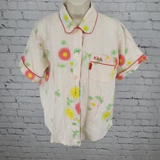 Hiromichi Nakano Light Pink Floral Home Wear Pajama Button Up Top Shirt Medium