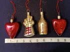 Vtg 4pc. Poland X-mas Ornaments Champaign Bottle, Hearts, Hand, Heavy Glass — photo 1