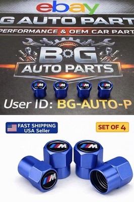BMW M Performance Tire Valve Stem Caps Blue Aluminum Hex Valve Caps Set of 4