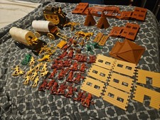 vintage cowboys and indians toy set HUGE LOT Indian Trail wagons Teepees Houses