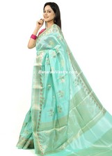 Banarasi Vastra Pure Banarasi Handloom Dupion Silk Zari Woven Saree Aqua Green