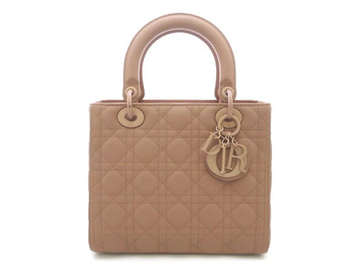 Dior Cannage Lady Medium 2WAY Bag Handbag Beige Pink Women's #DB208