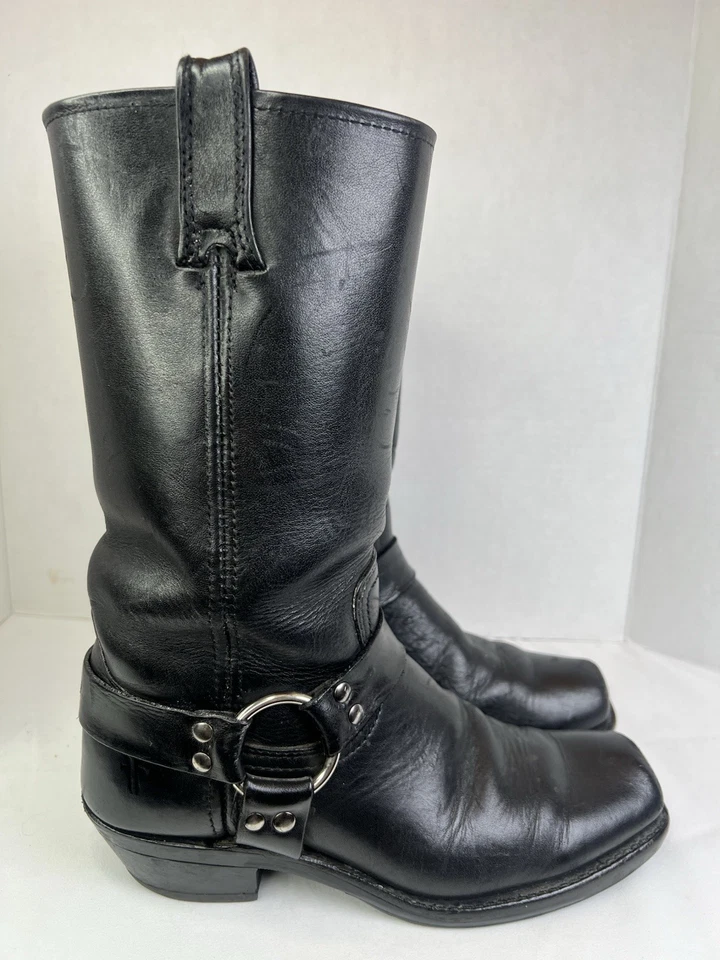 Frye Men’s Harness Leather Boots Black Sz 10 Motorcycle Buckle VTG Square Toe - Image 2 of 4