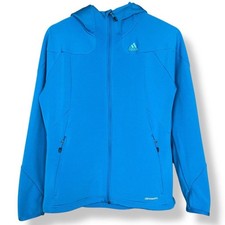 Adidas Jacket Hood Zip-Up Fleece Women Bright Blue Thumbholes Climawarm Medium