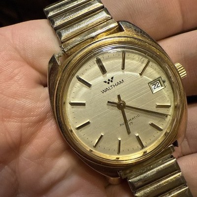 Vintage WALTHAM men's automatic watch date gold swiss made 1970s