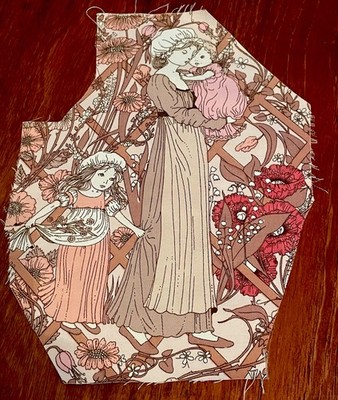 1970 s Jonelle Sugar&Spice Pink Cotton Sew On Panel 16x23cm Lady with two Girls